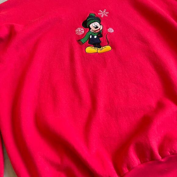Vintage Disney Red Mickey Mouse Snowflake Sweatshirt Winter Holiday Crewneck - Picture 5 of 8